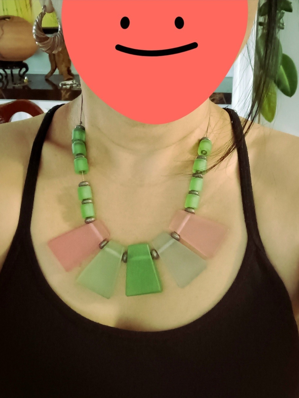Green and Pink Geometric Statement Necklace - Women Jewelry
